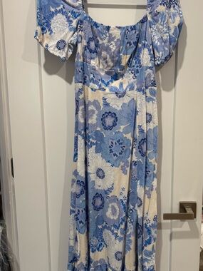 Blue Floral Square-Neck Maxi Dress - Women